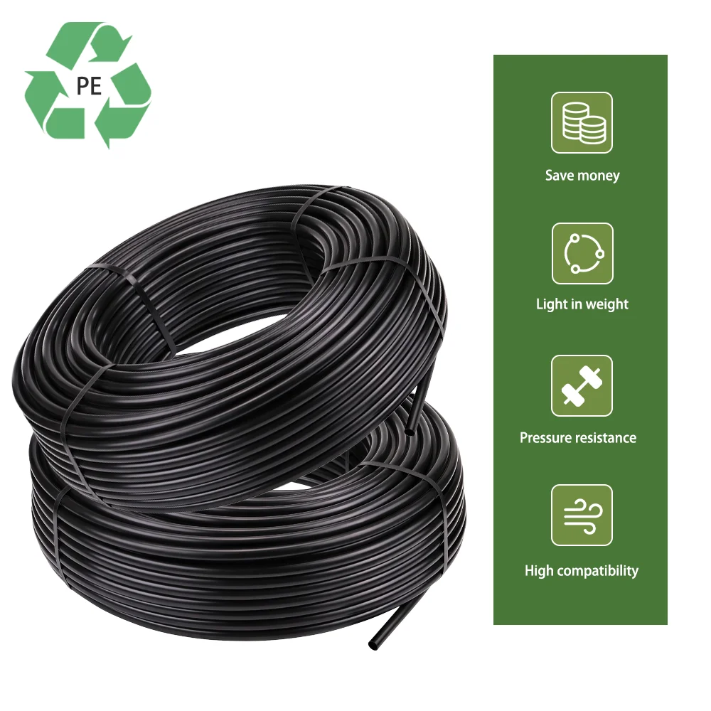 Black PE 4/6mm 5/8mm 9/12mm Drip Irrigation Pipe Garden Hose Watering Tube Pressure Proof 10/20/30/50M For Outdoor Garden