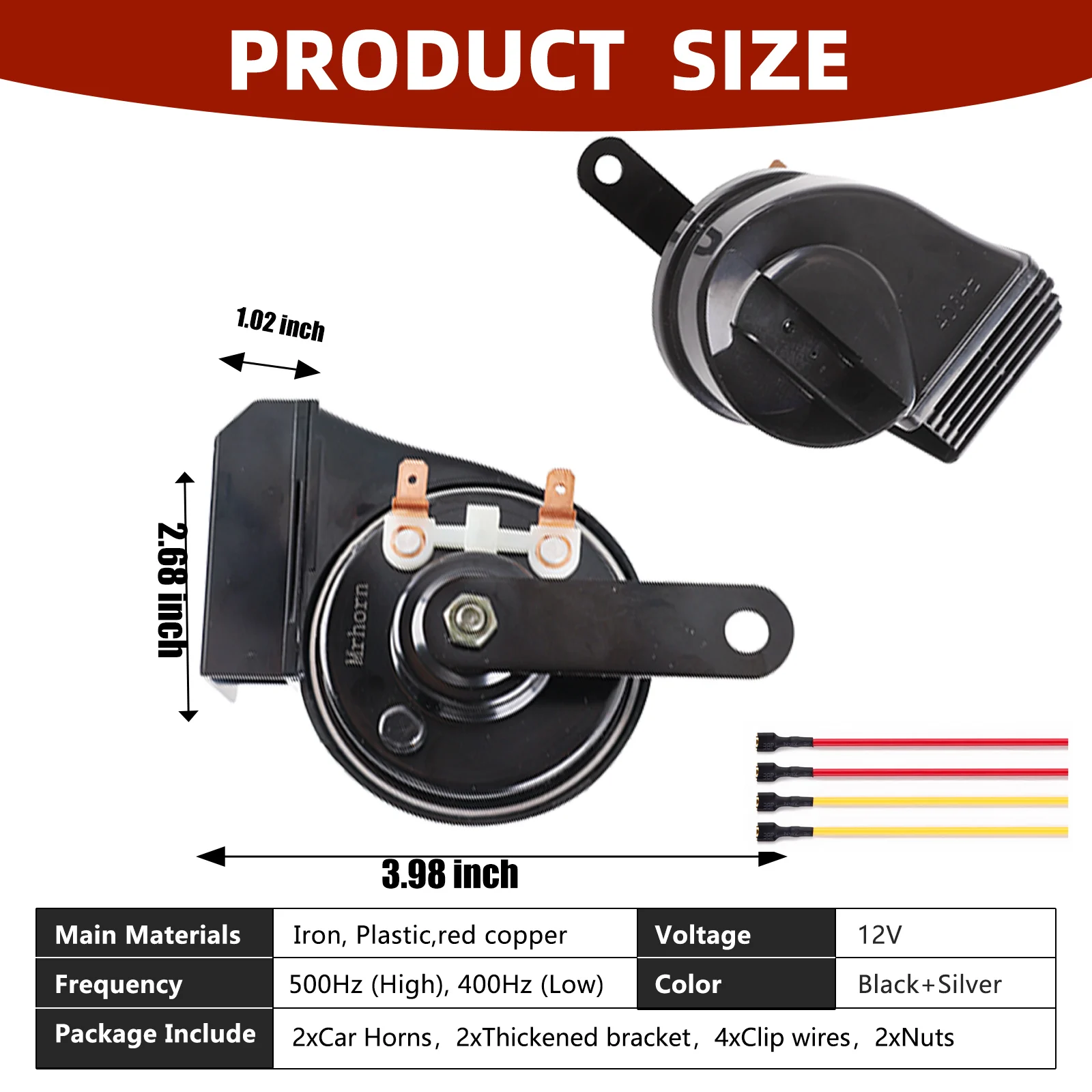 แตรรถยนต์ไฟฟ้า 120dB 12V Loud Dual-Tone สูงต่ํา Snail Horns กันน้ํากันฝุ่นพร้อมฝาครอบสําหรับรถยนต์รถบรรทุกไฟฟ้า