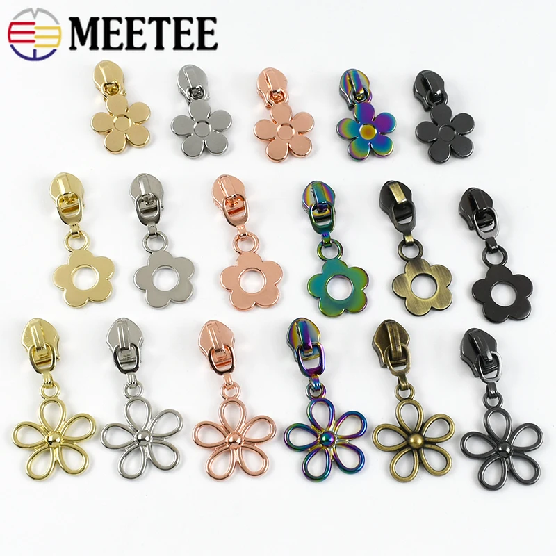 10-50Pcs Meetee 5# Flower Zipper Sliders for Nylon Zip Tape Bag Pocket Closure Zippers Pull Sewing Clothes Zips Head Repair Kits