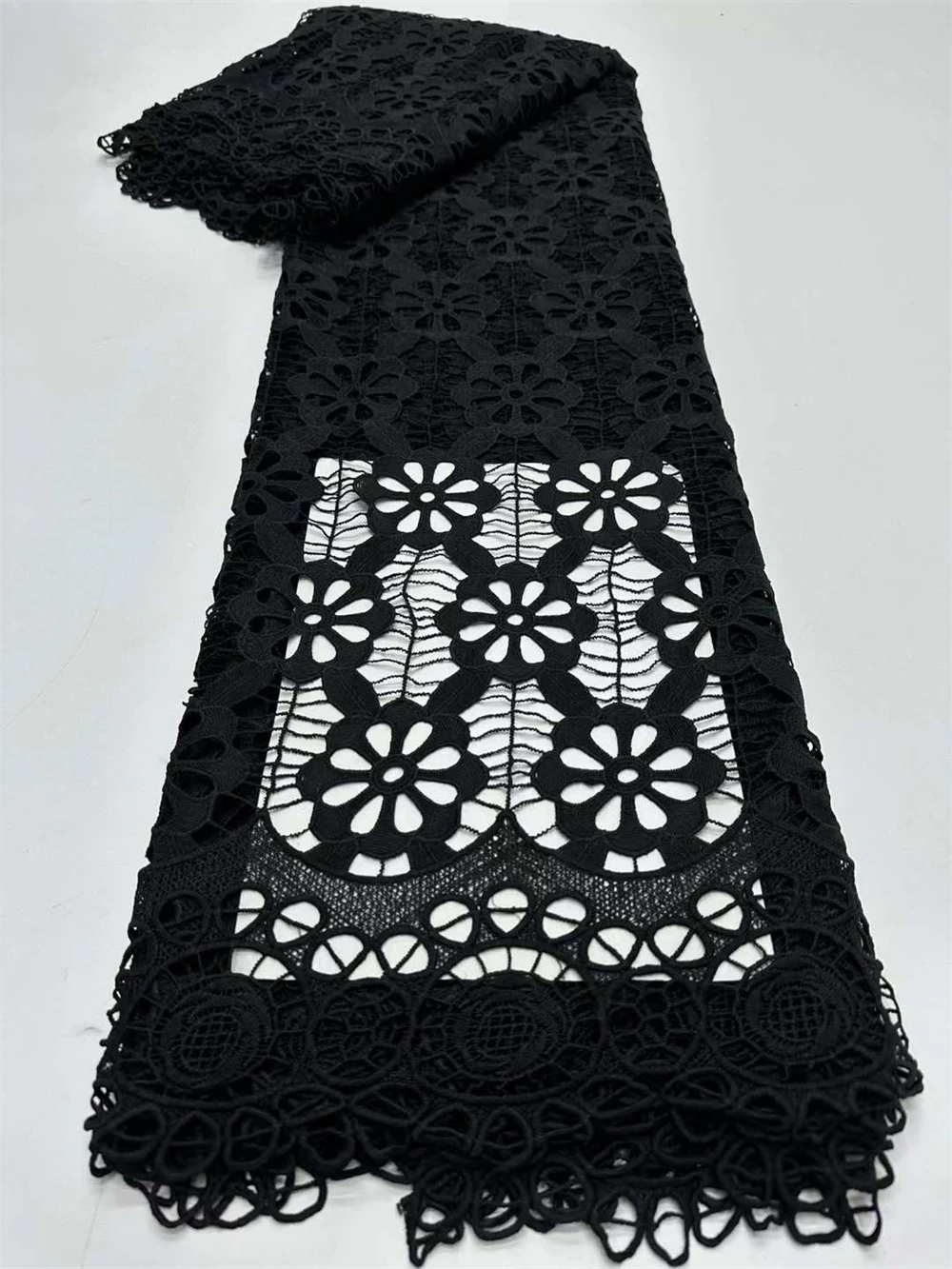 Skin Friendly African Black Milk Silk Lace Embroidery 2025 Design Water Soluble Guipure French Gala Embellishment  CO1112