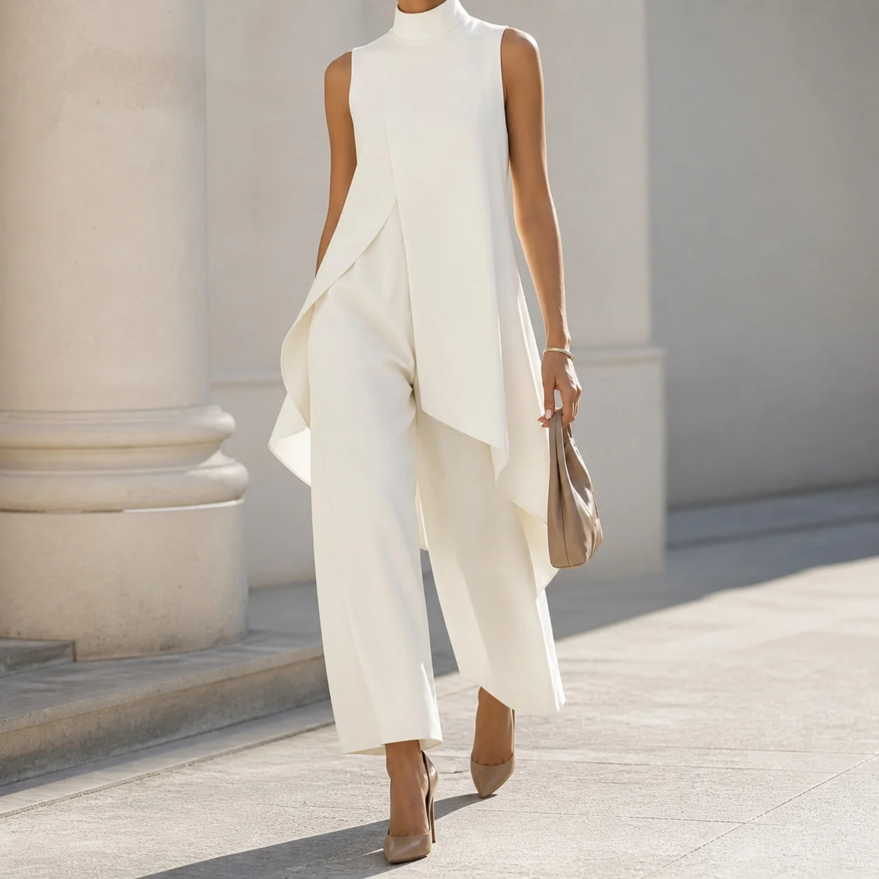 Wide Leg Sets Sleeveless Commuter with Straight Leg Capri Length Patchwork Elegant Commuter Sweet Fresh Elegant Women Sets