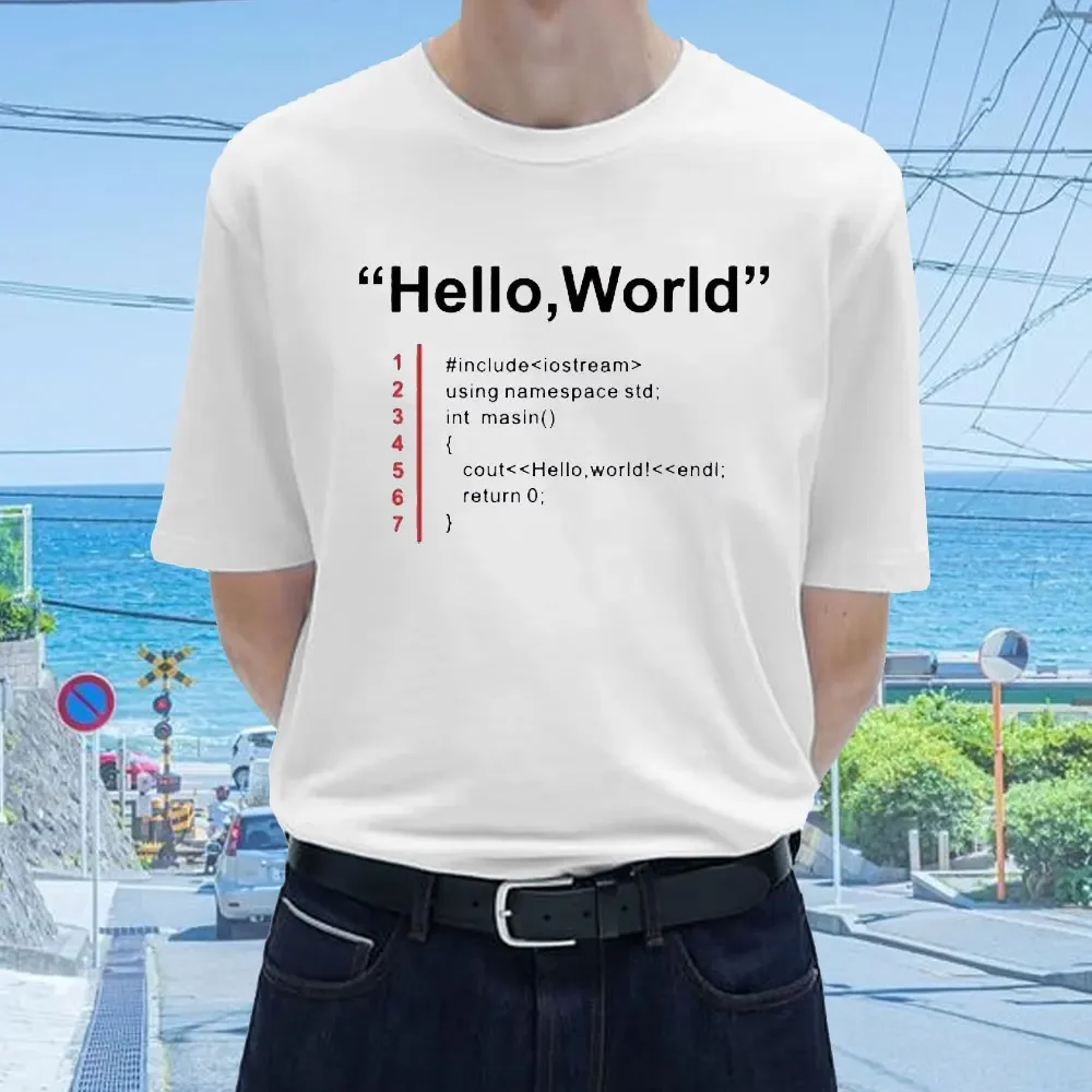 Hello World T-Shirt 2024 Father's Day Present Funny Birthday Gift for Dad Husband Boyfriend Geek Team Programmer Cotton Tee