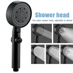 High Pressure 5 Mode Handheld Shower Head Set With Hose Water Saving Massage Spray One Key Stop Bathroom Shower Holder