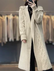 Autunno Inverno 100% lana merino cardigan da donna maglione a maniche lunghe cappotto sciolto caldo cashmere maglieria moda femminile cappotto lungo