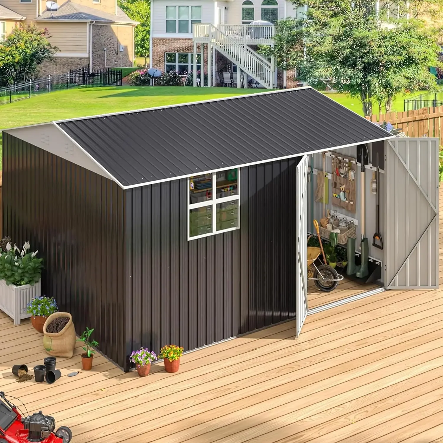 

10X12 FT Outdoor Storage Shed with Updated Lockable Doors and Frame Structure, Large Tool Sheds for Backyard Garden Patio Lawn