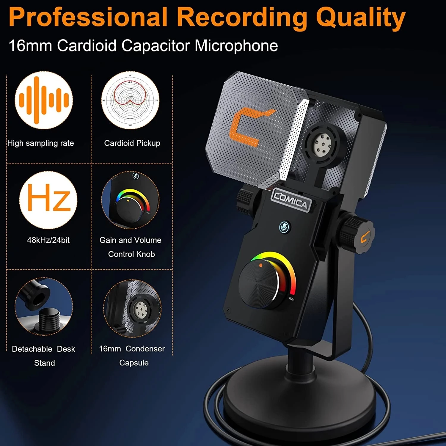 Comica STA-U1 USB Microphone for Gaming with RGB Light Computer Condenser Microphone for Streaming YouTube Podcasting Singing