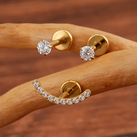 3 पीस/सेट राइट ग्रैंड ASTM F136 टाइटेनियम 16G हैप्पी स्माइल स्टड इयररिंग्स क्यूबिक ज़िरकोनिया के साथ आंतरिक रूप से थ्रेडेड फ्लैट बैक पियर्सिंग 10 best sales स्माइली पियर्सिंग आभूषण - №3