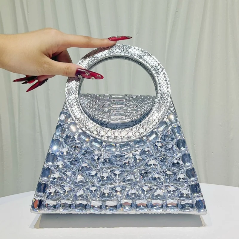 Fashionable Shinny Handbag Shinny Diamond Studded Evening Bag Silver Gold Dinner Bag Trapeze Elegant Formal Party Ladies Purse