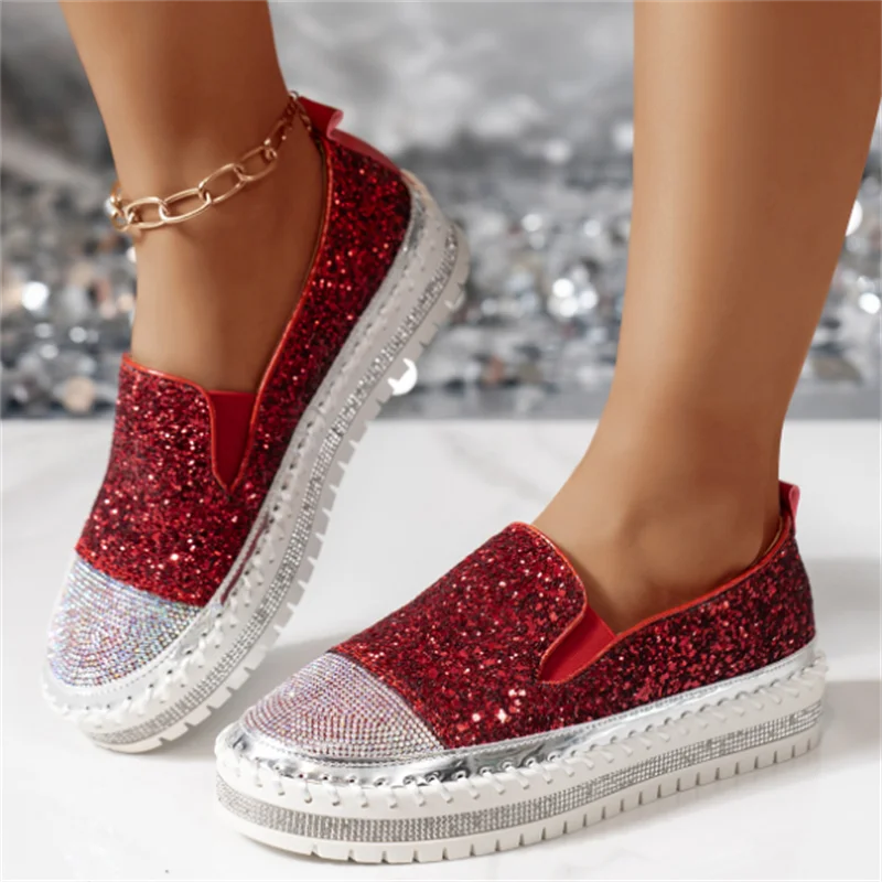 

European and American Style Fashionable Minimalist Loafers with Rhinestone Decor, Non-Slip Outsole