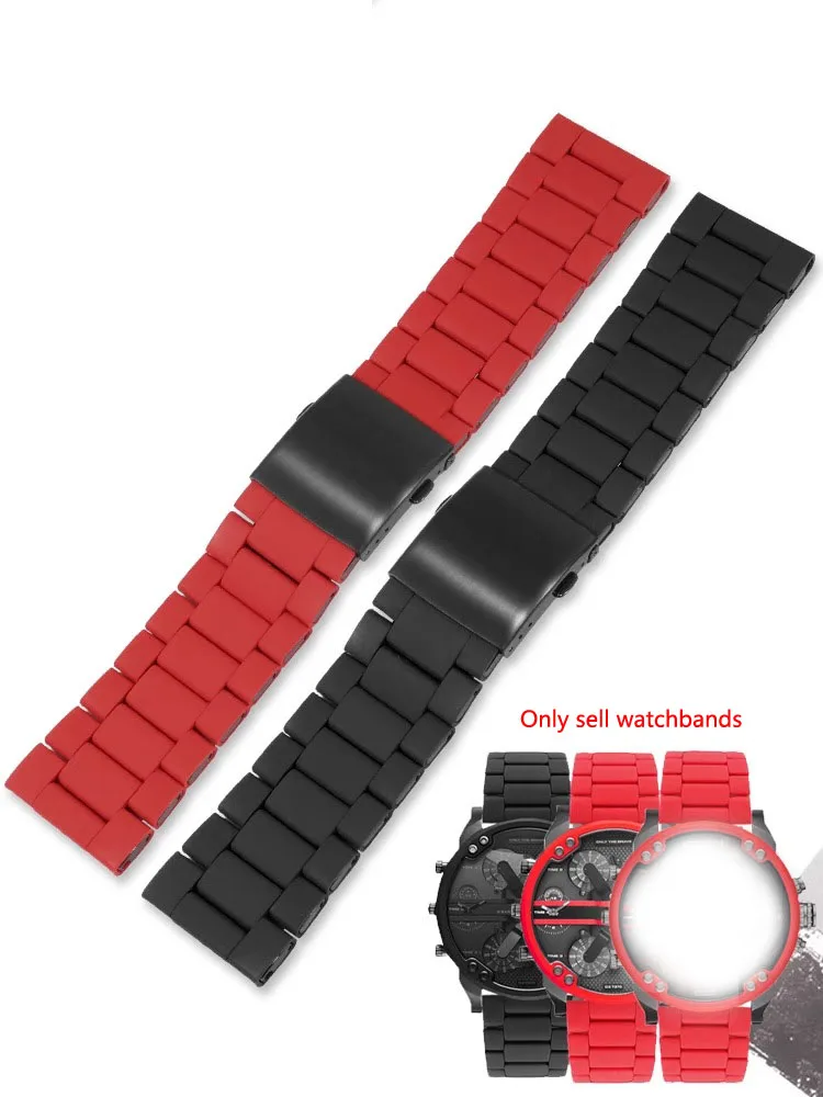 28mm Silicone Stainless Steel Watchband for Diesel Watch Strap DZ7396 DZ7370 DZ4289 DZ7070 DZ7395 Men Rubber Waterproof Bracelet