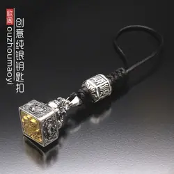 S925 Sterling Silver Good Lucky Pixiu Seal Keychain Charms Beads Waist Hanging Accessories Men's High-end Car Handmade Pendant