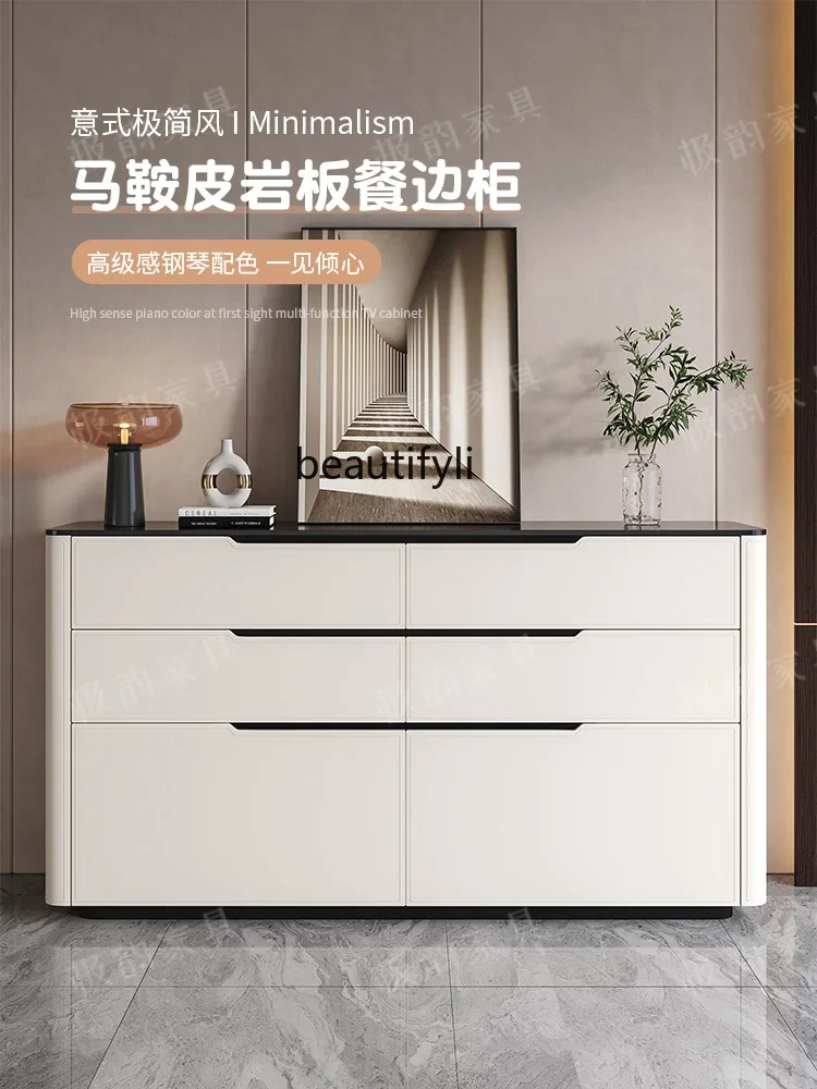 

x11Italian light luxury saddle leather dining side cabinet household locker high TV cabinet rock slab entrance