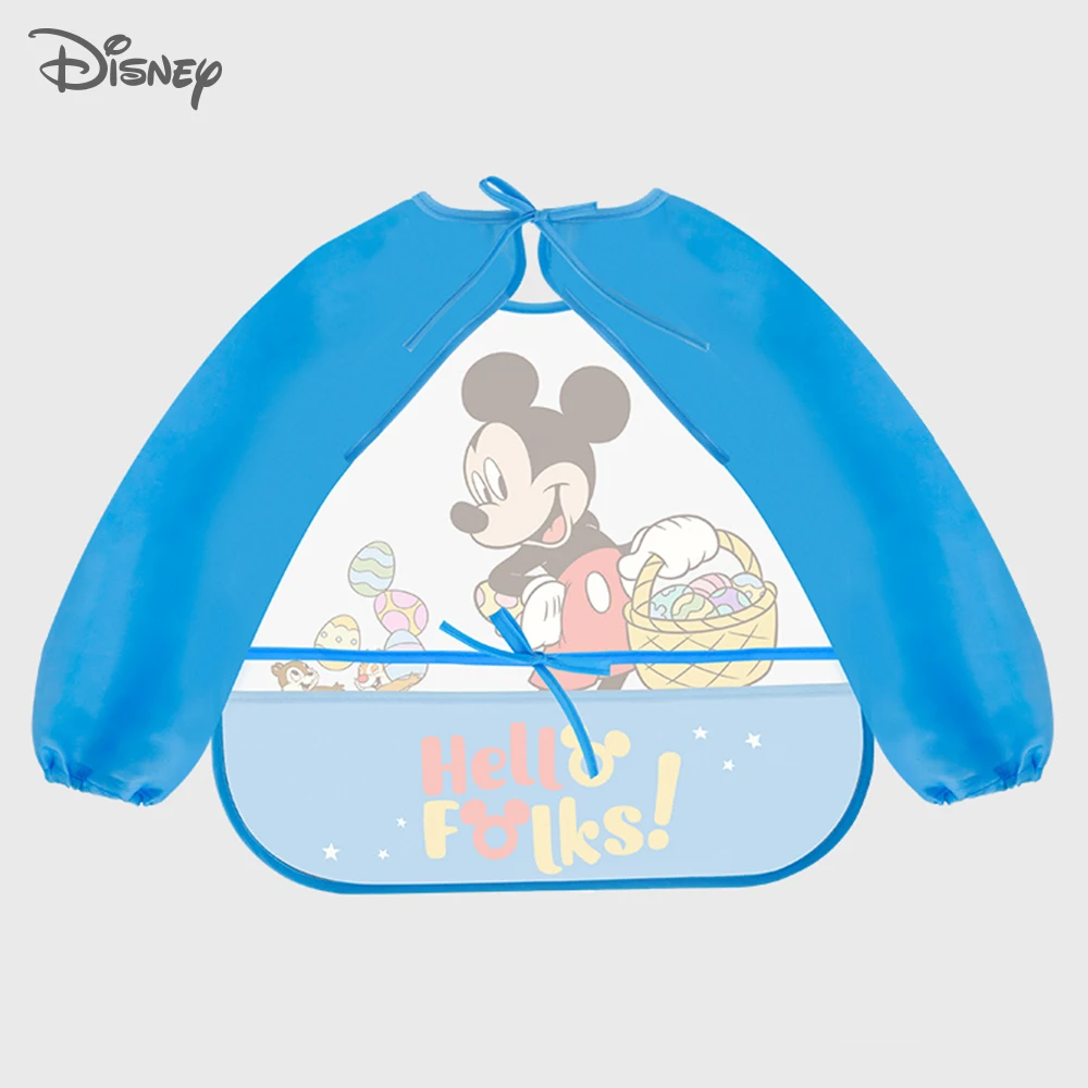 Bavoir imperméable à manches longues Disney Minnie Cartoon pour enfants, bavoirs mignons pour bébé, bavoir d\'alimentation pour gril avec poche,