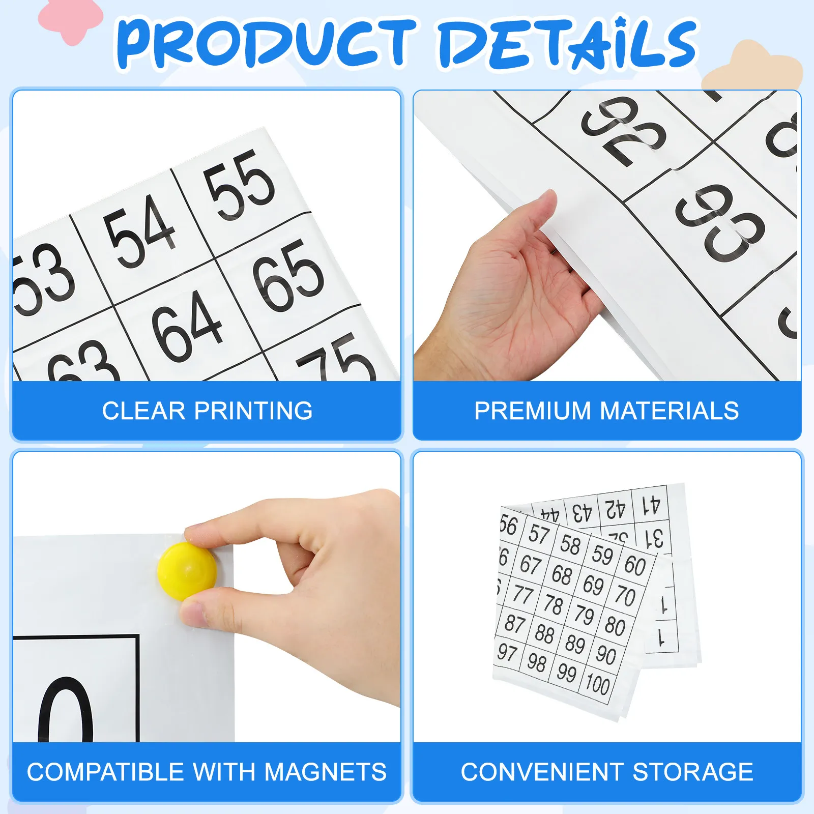 1Set 1-100 Numbers Wall Chart Educational Poster Preschool Learning Material Children Number Development Aid Educational Toys