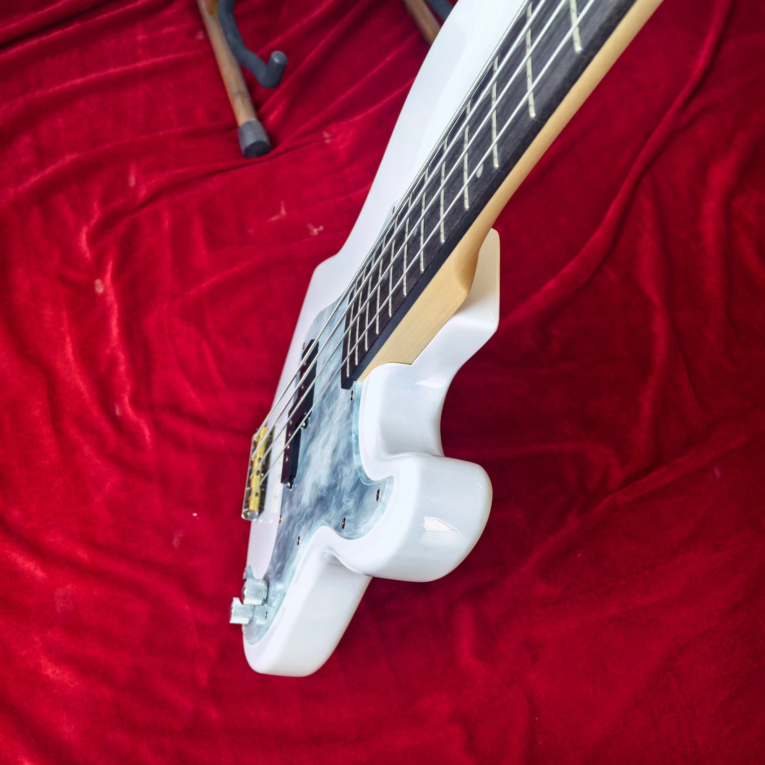 Under 4-String Mahogany and Maple Bass Guitar with Abalone Inlays