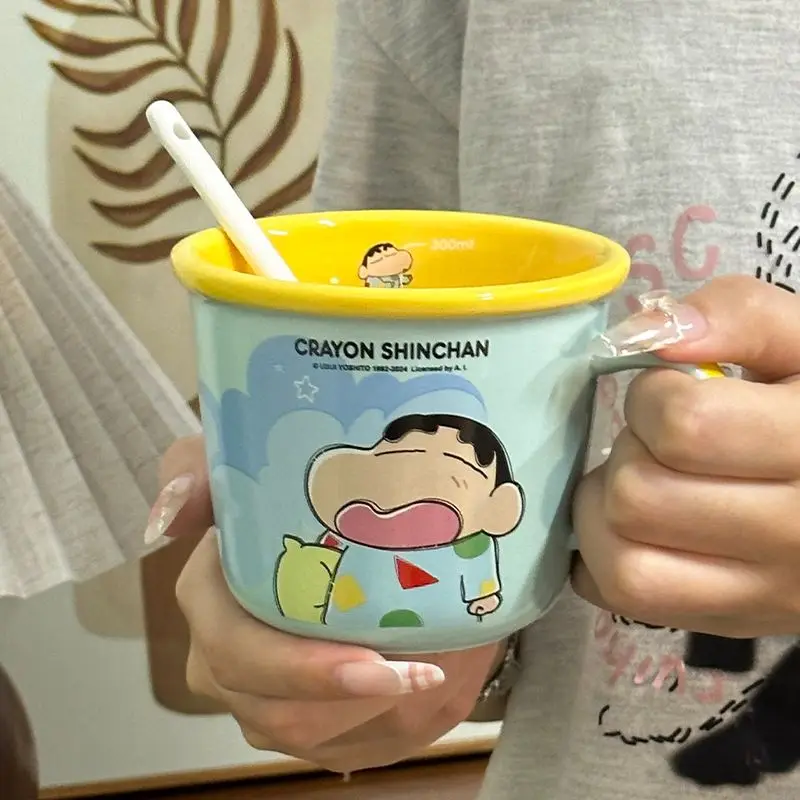 Cute Cartoon Kawaii Crayon Shin-Chan Authentic Ceramic Mug 2024 New Water Cup Scale Office Specific Coffee Cup Milk Cup Gift