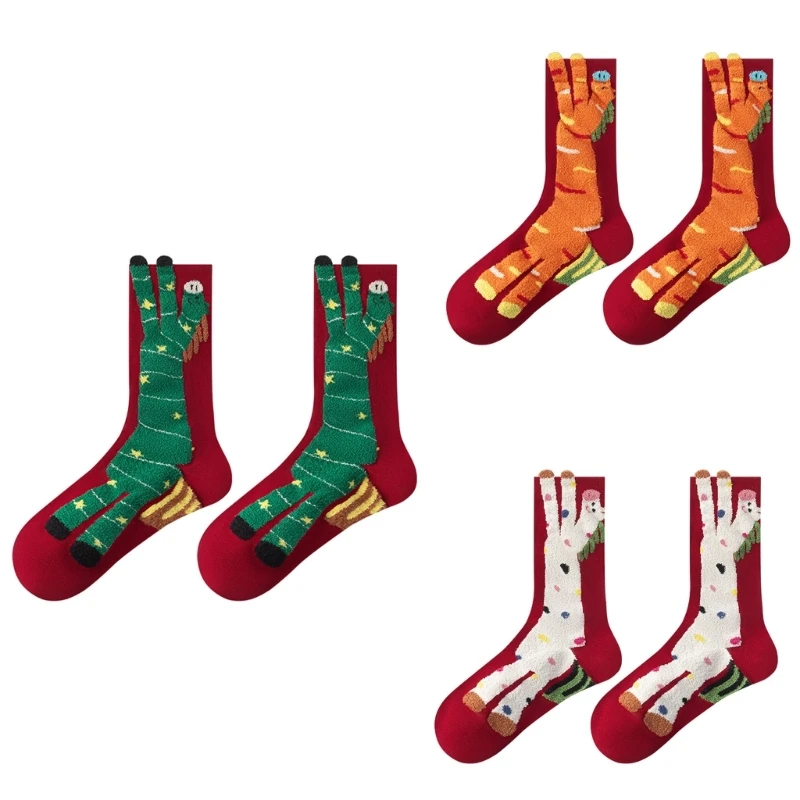 1 Pair Comfortable and Practical Red Cartoon Horse Year Womens Calf Socks Breathable Socks for Home Office Use
