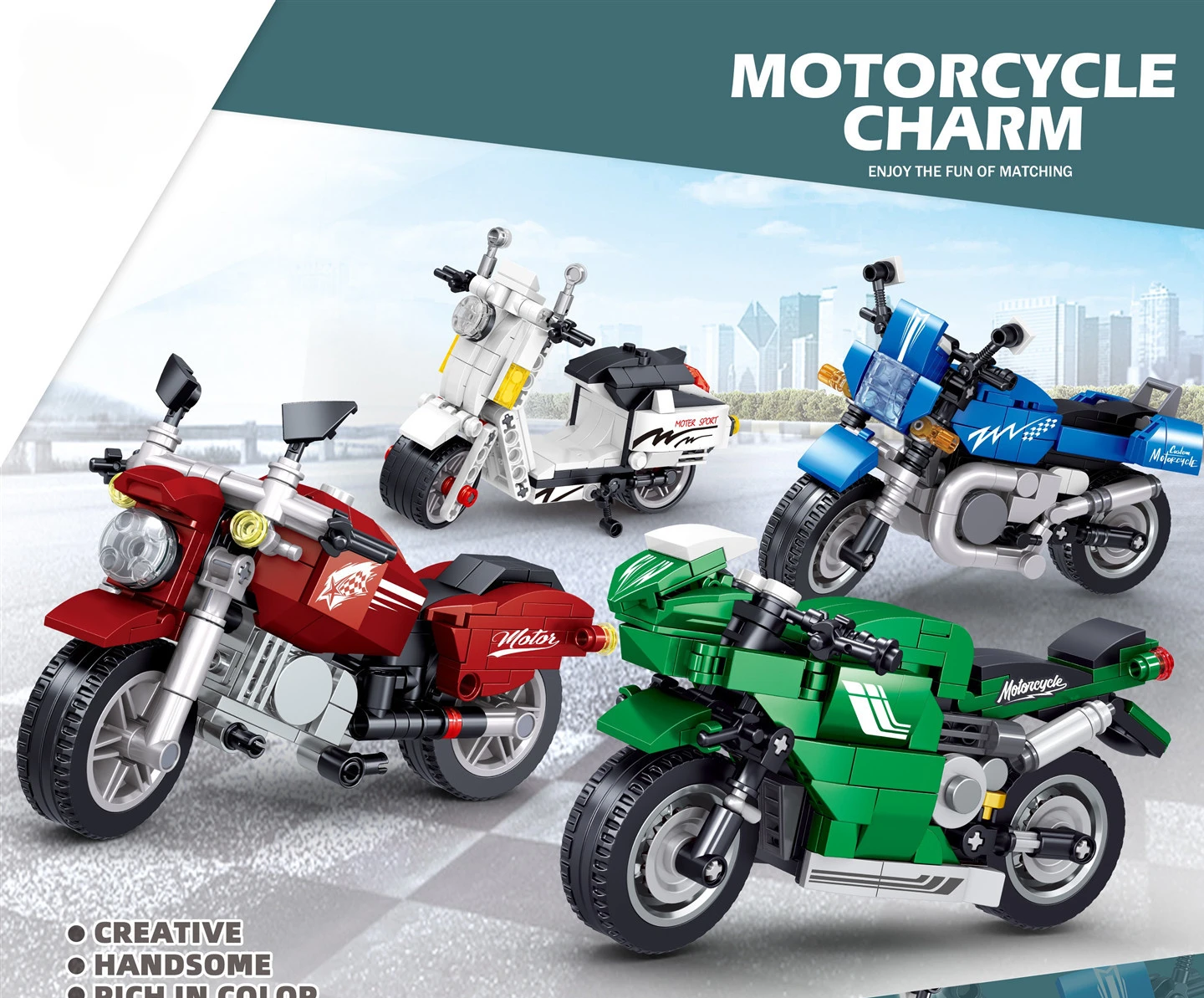 Mini Particle Mini Motorcycle Electric Car Children's Building Block Toy 1 Set of 4 Models Home Decoration Gift for Boy Adult