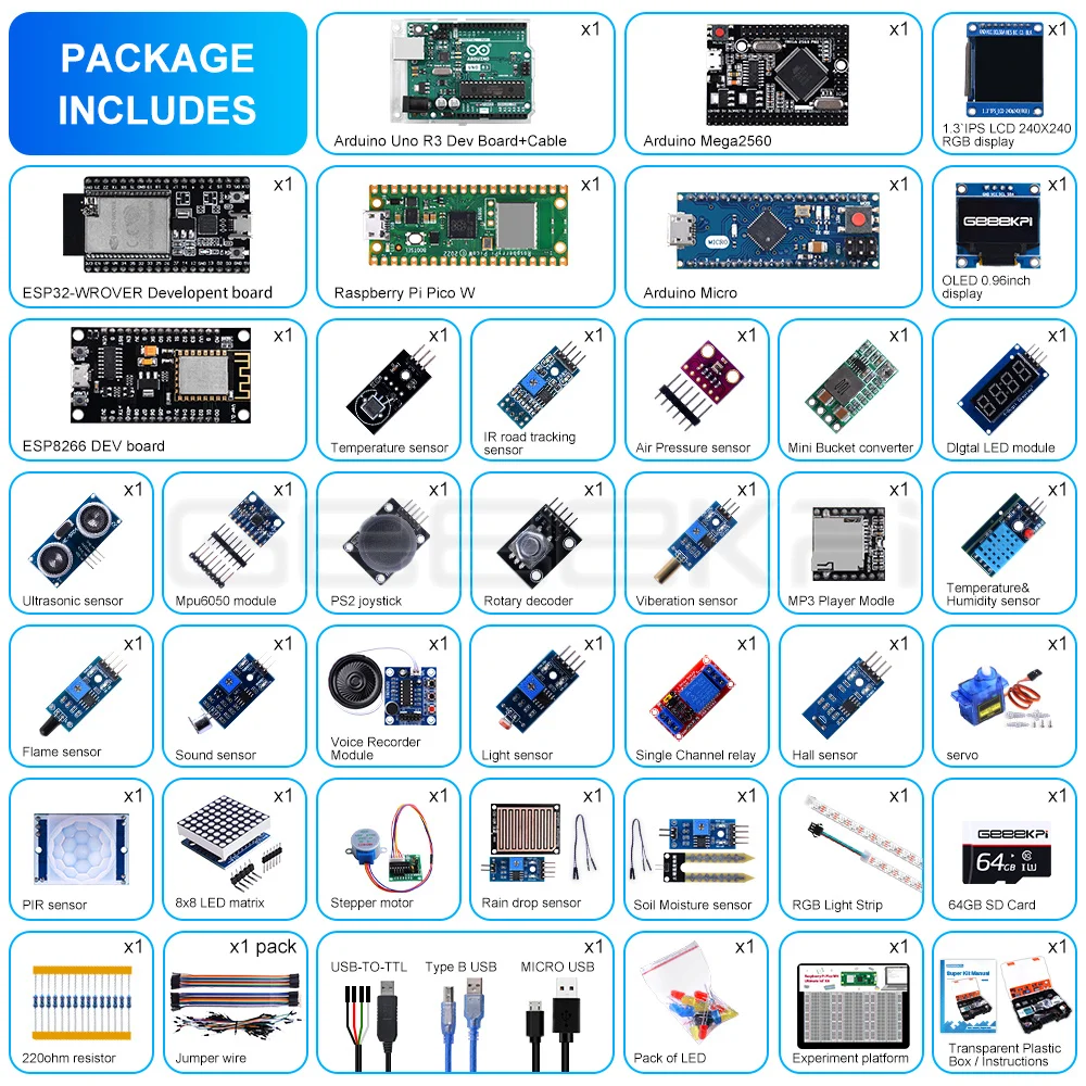 Imagem -06 - Geeekpi Final Starter Kit Inclui Raspberry pi Pico Arduino Uno Arduino Mega2560 Esp32-wrover Esp8266