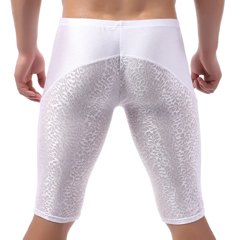 

Sexy Men's Underwear Mesh Breathable Long Boxers Shorts U Pouch Long Leg Underpants Soft Homewear