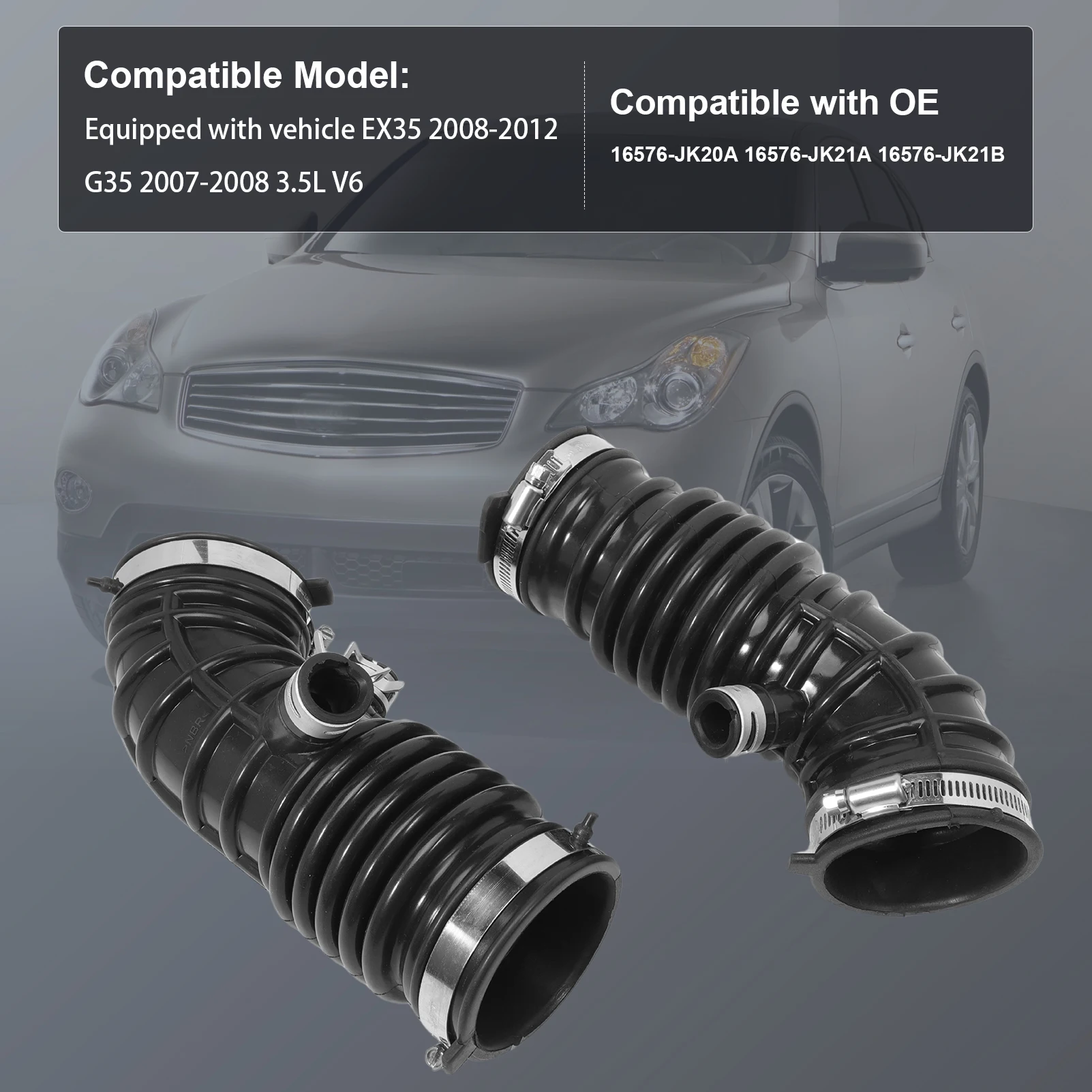 Шланг воздухозаборника двигателя для EX35 2008-2012, G35 2007-2008 3.5L V6, замена OE 16576-JK20A 16576-JK21A 16576-JK21B Шланг воздухозаборника двигателя для EX35 2008-2012, G35 2007-2008 3.5L V6, замена OE 16576-JK20A 16576-JK21A 16576-JK21B