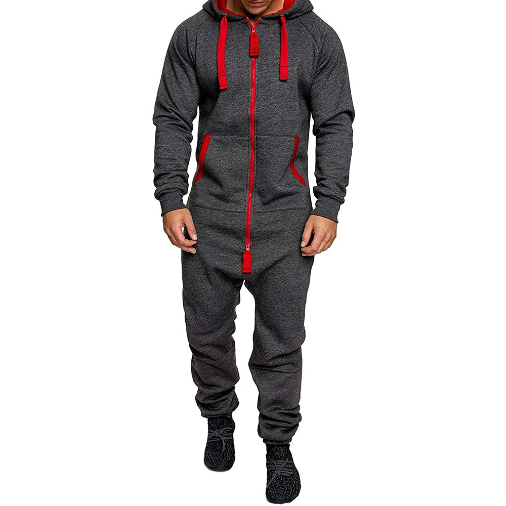 Autumn And Winter New Mens Hooded Contrasting Color Sports Fleece Personalized Jumpsuit Camouflage Print Casual Suit For Men