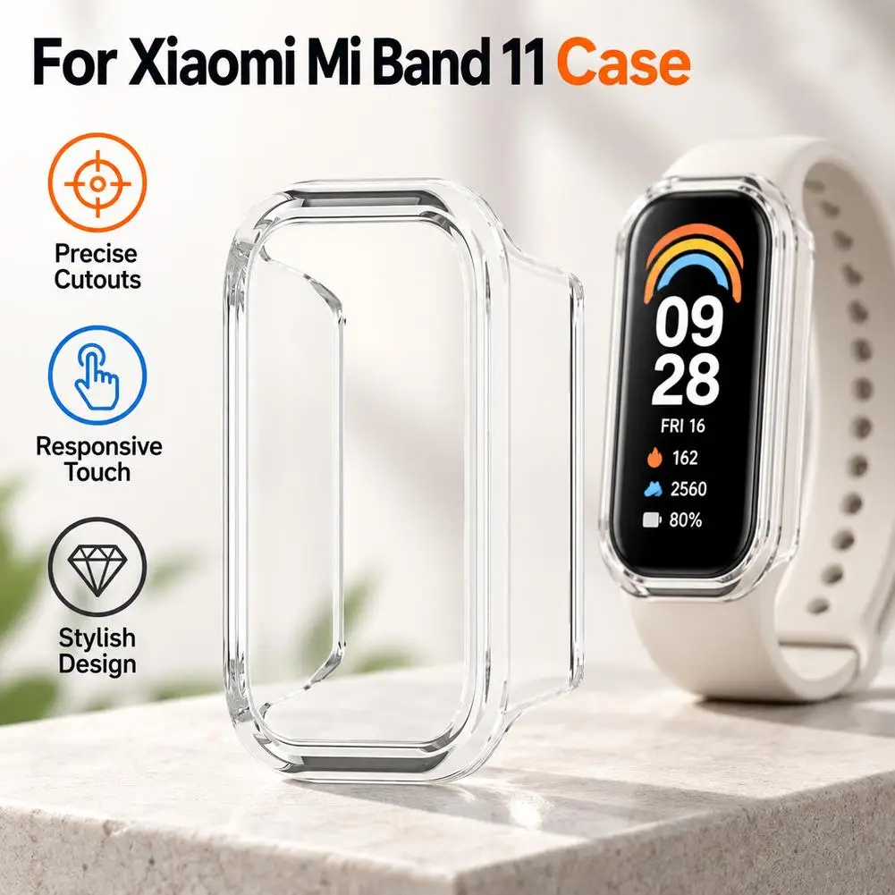 PC+Glass Case For XIAOMI Smart Band 11 Active Screen Protector Tempered Glass Cover For Xiaomi Mi Band 11 Active Protective Case