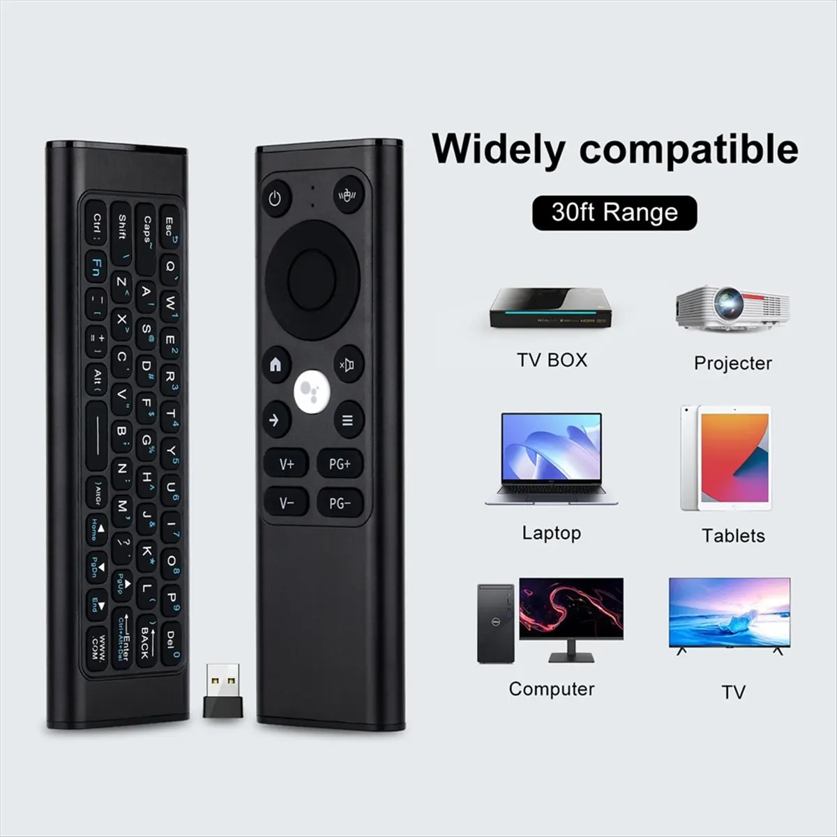 T300C-Mini Keyboard 2.4G and Bluetooth Wireless Universal TV Remote Keyboard,Rechargeable with Air Mouse and IR,Aluminum Alloy H