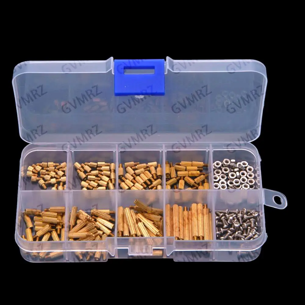 260pcs M2 M2X4MM Knurled Brass Male/Female Single/Double Through Separator Posts and Nuts Combination M2X4MM