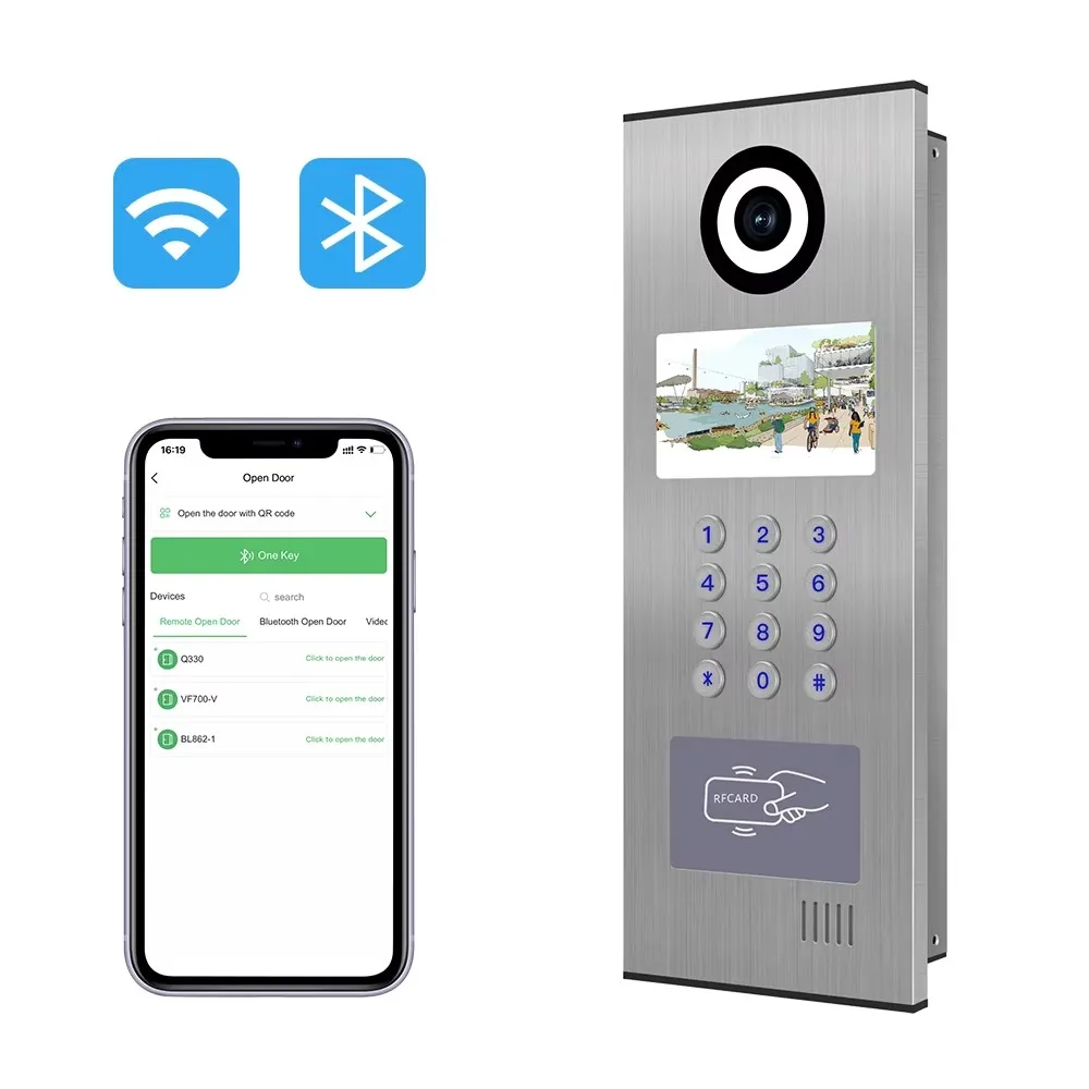 V533Multi-Unit Sistema De Intercomunicação De Vídeo Bluetooth com APP e Plataforma De Nuvem, Controle De Acesso Do Telefone Da Porta, Caixa De Metal