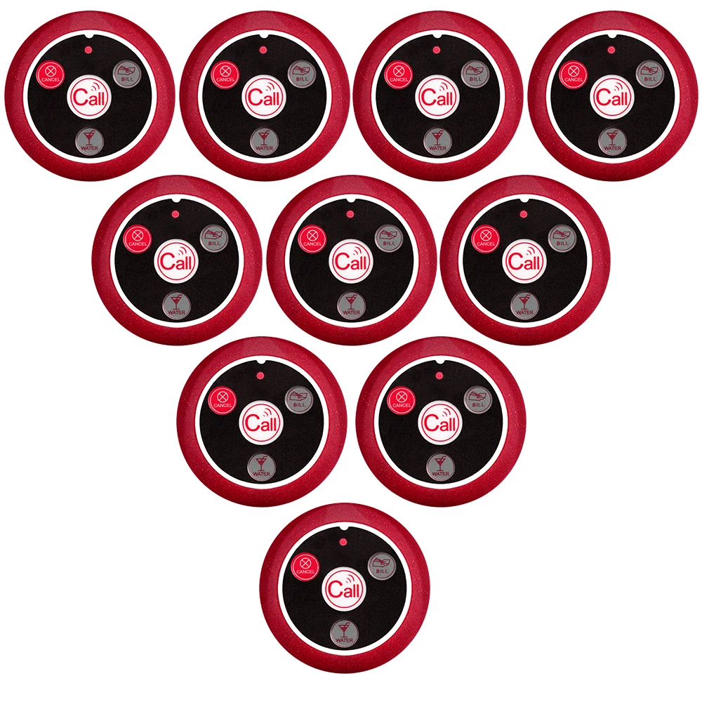 JINGLE BELLS 10 Customer Table Call Buttons Wireless Calling System Transmitter for Restaurants Hotel Cafe Hospital Paging Pager