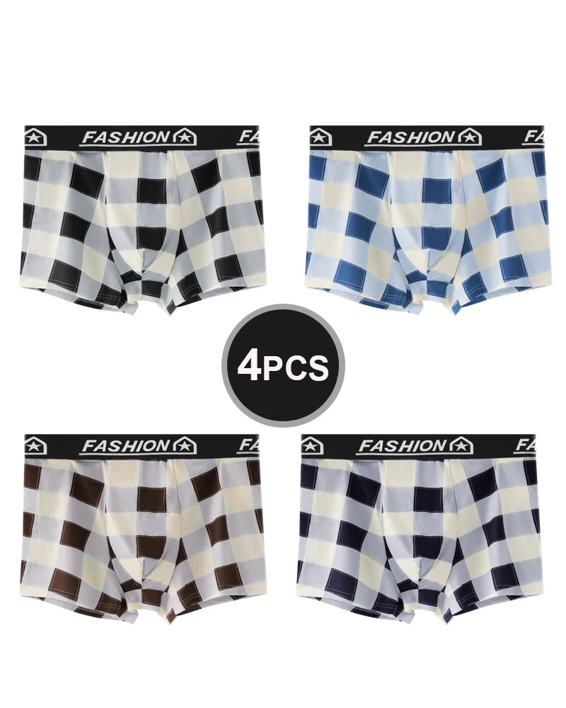 4 حزمة أوروبا وأمريكا حجم الرجال أزياء مثير الملاكم الملابس الداخلية المضادة للبكتيريا تنفس الرجال السراويل الملابس الداخلية