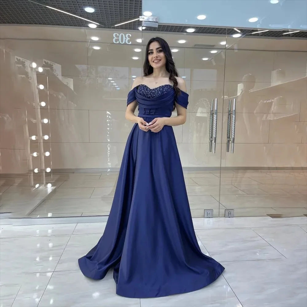 

Enchant customized Elegant Long Evening Dress Off The Shoulder Crystal Pleated Formal Evening Gowns Women 2025 A Line Prom Gown