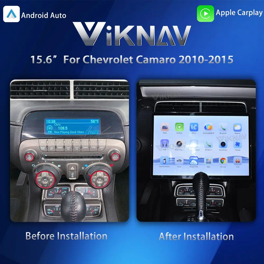 VIKNAV 15.6 Inch Car Radio For Chevrolet Camaro 2010-2015 Wireless Carplay Double DIN GPS Navigation Multimedia Player Head Unit