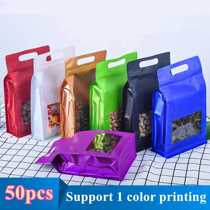 

50PCS 3D Portable Resealable Plastic Window Zipper Bags Pouch for Tea, Coffee, Snacks, Candy, Spices Portable Reusable Pouches