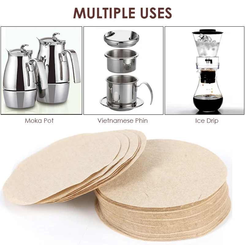 100PCS Coffee Filter Paper Round Shape 60mm Wood Fiber No. 6 Coffee Filter Cafe Tools for Moka Pot Vietnamese Phin Ice Drip