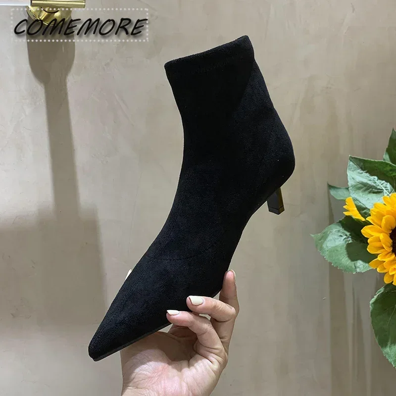 Stivaletti da donna in pelle scamosciata scarpe con tacco a punta 2025 New Fashion Chelsea Boots autunno inverno Designer Dress Pumps Snow Botas