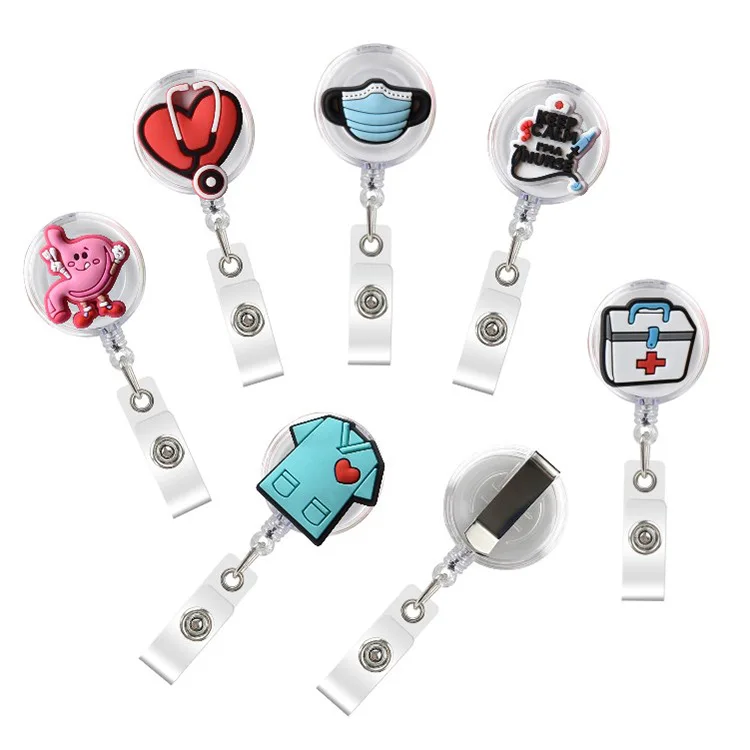 10Pcs Cute Cartoon Silicone Retractable Hospital Nurse Badge Holder Reel Creative ID Card Holder Keychains