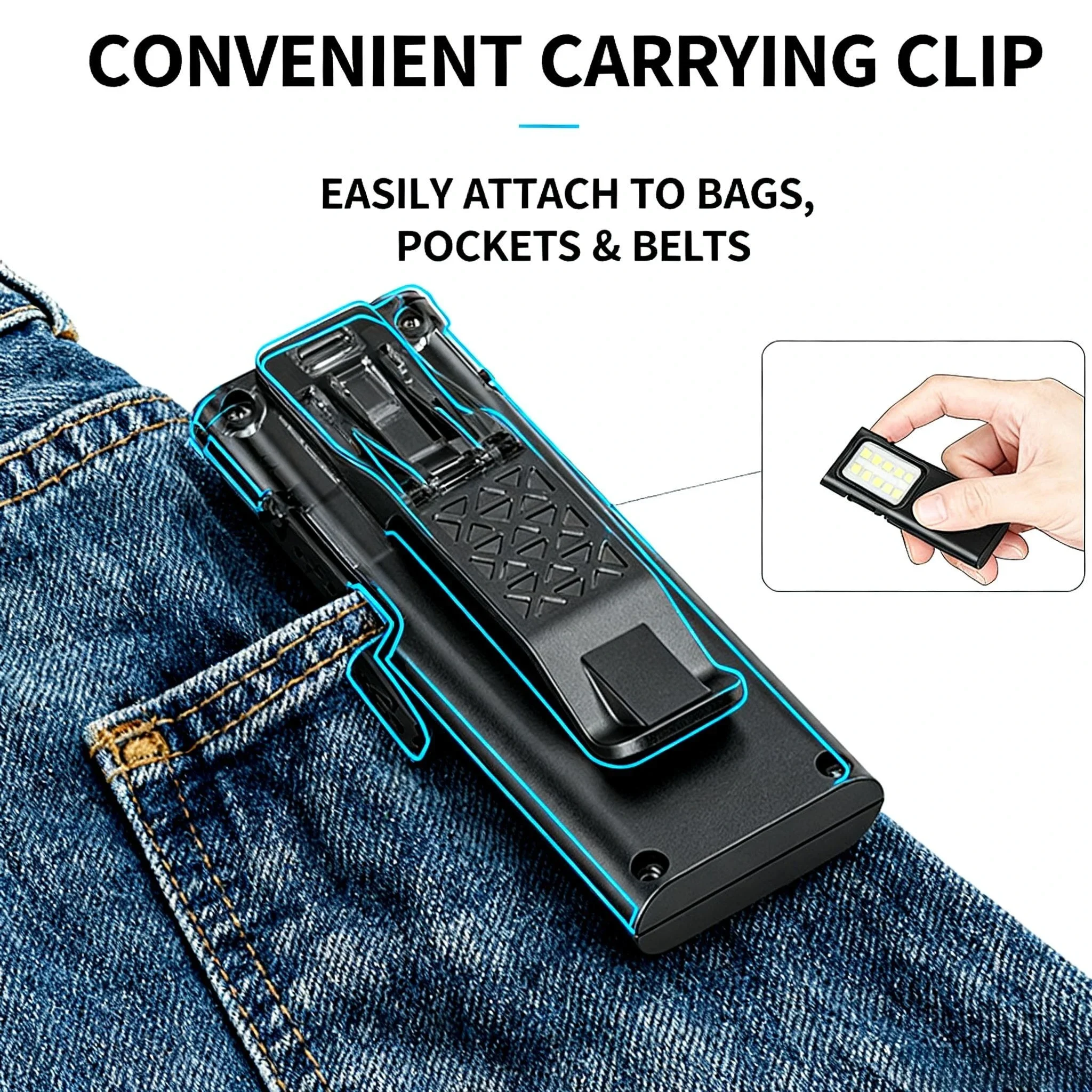 COB ضوء العمل مصباح يدوي محمول مع USB قابلة للشحن LED مصباح يدوي مشرق للتخييم إصلاح السيارات مقاوم للماء مع مشبك القلم #3