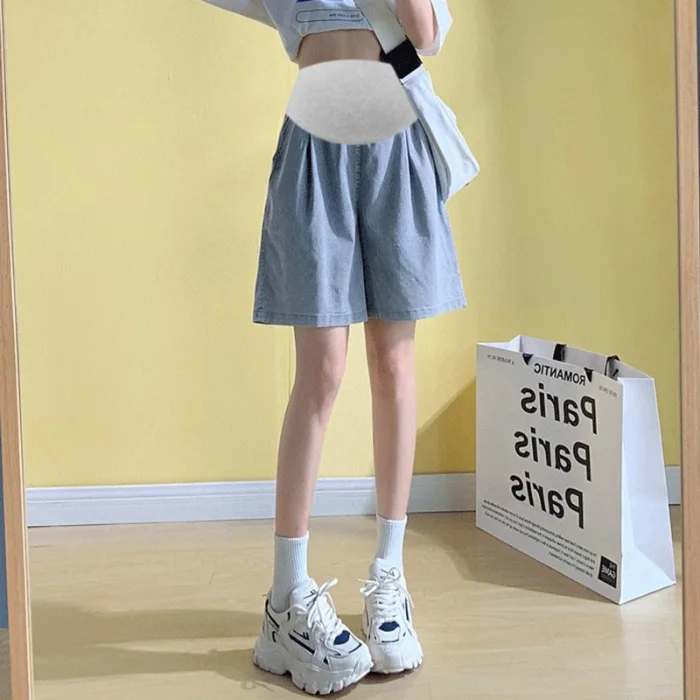 

Fashion Maternity Belly Jeans Thin Cool Pregnancy Straight Short Jeans Pants Pregnant Woman Denim Shorts for Summer Knee-length