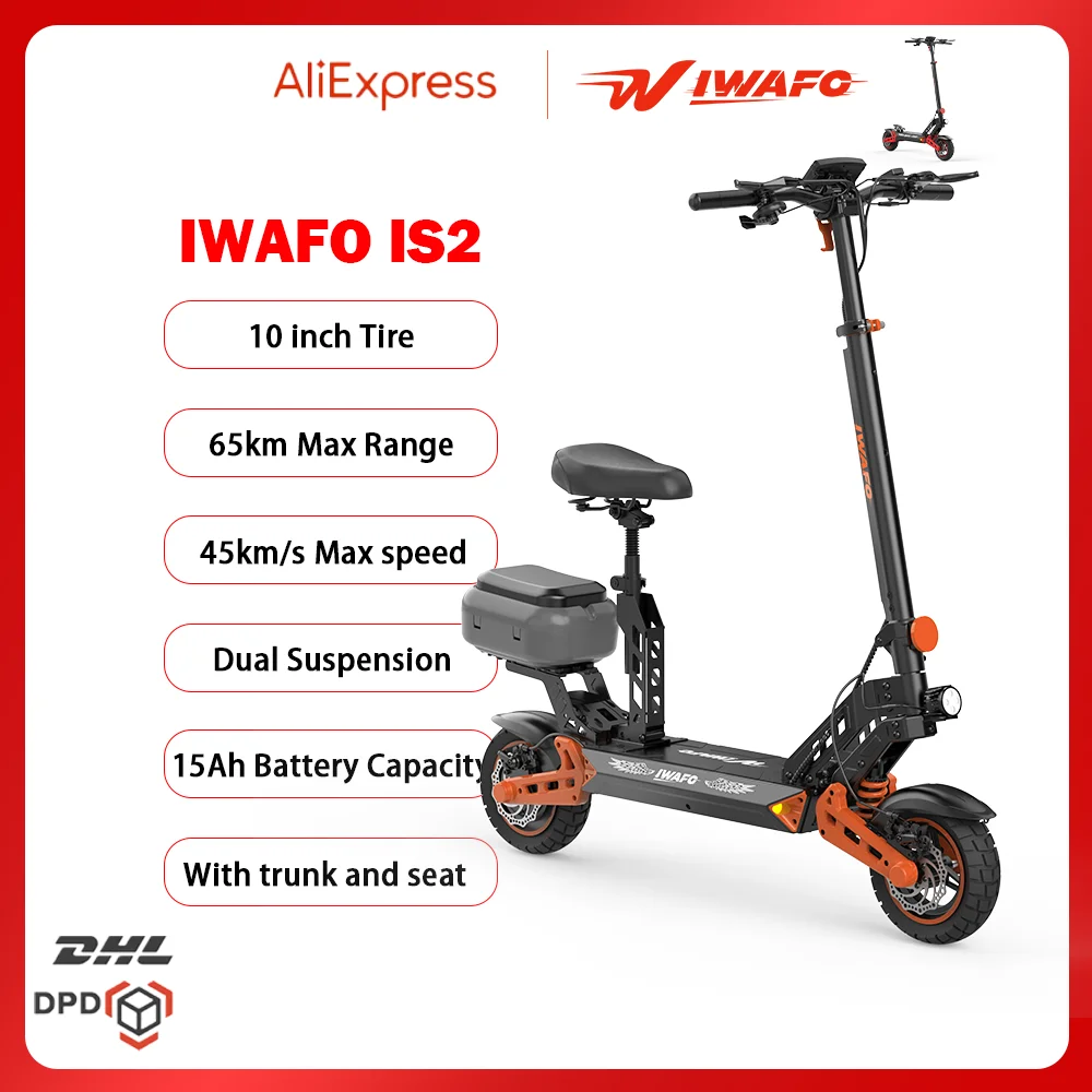 IWAFO IS2 Electric Scooter 16Ah 1600W Powerful Kick Scooter Anti-skid Off Road Tire 68km Range 45km/h eScooter