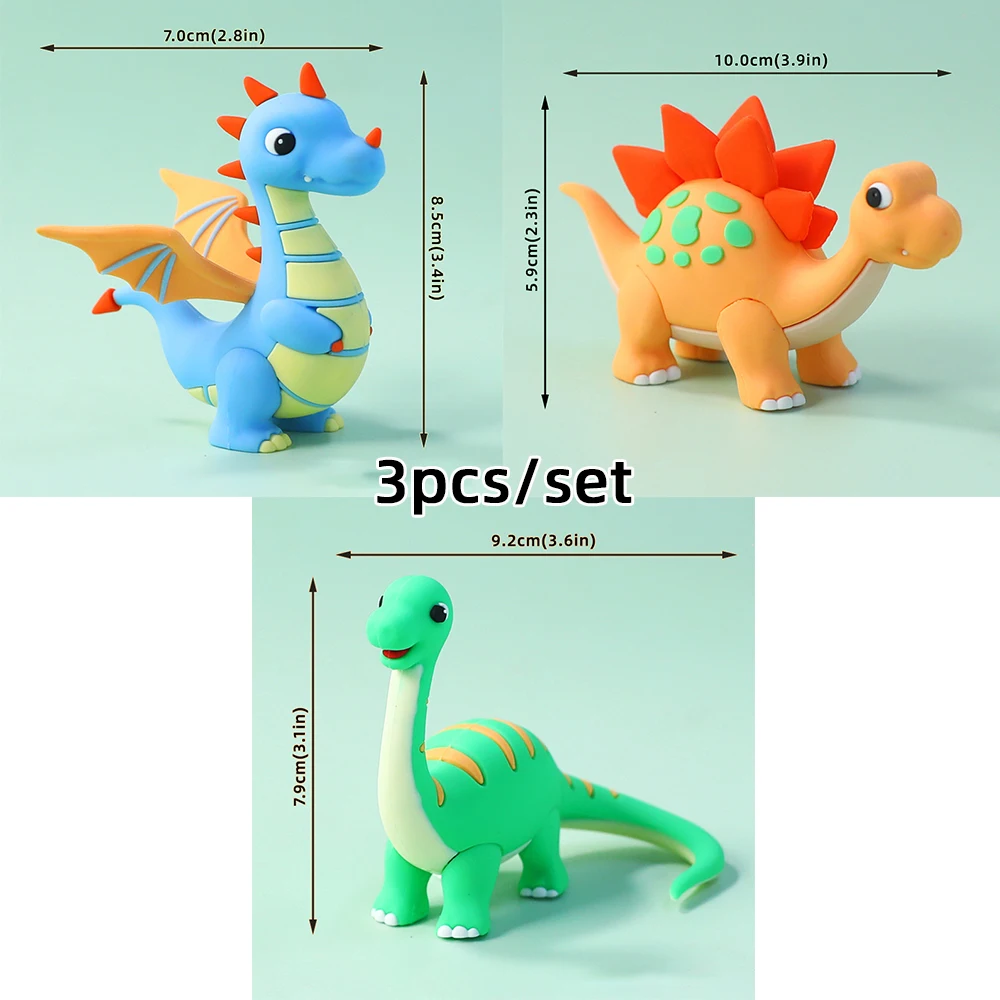 Jurassic Dinosaur Cake Topper Fire Dragon Stegosaurus Brachiosaurus Beeldjes voor Kid Cartoon Verjaardagsfeestje Cake Decor Supplies