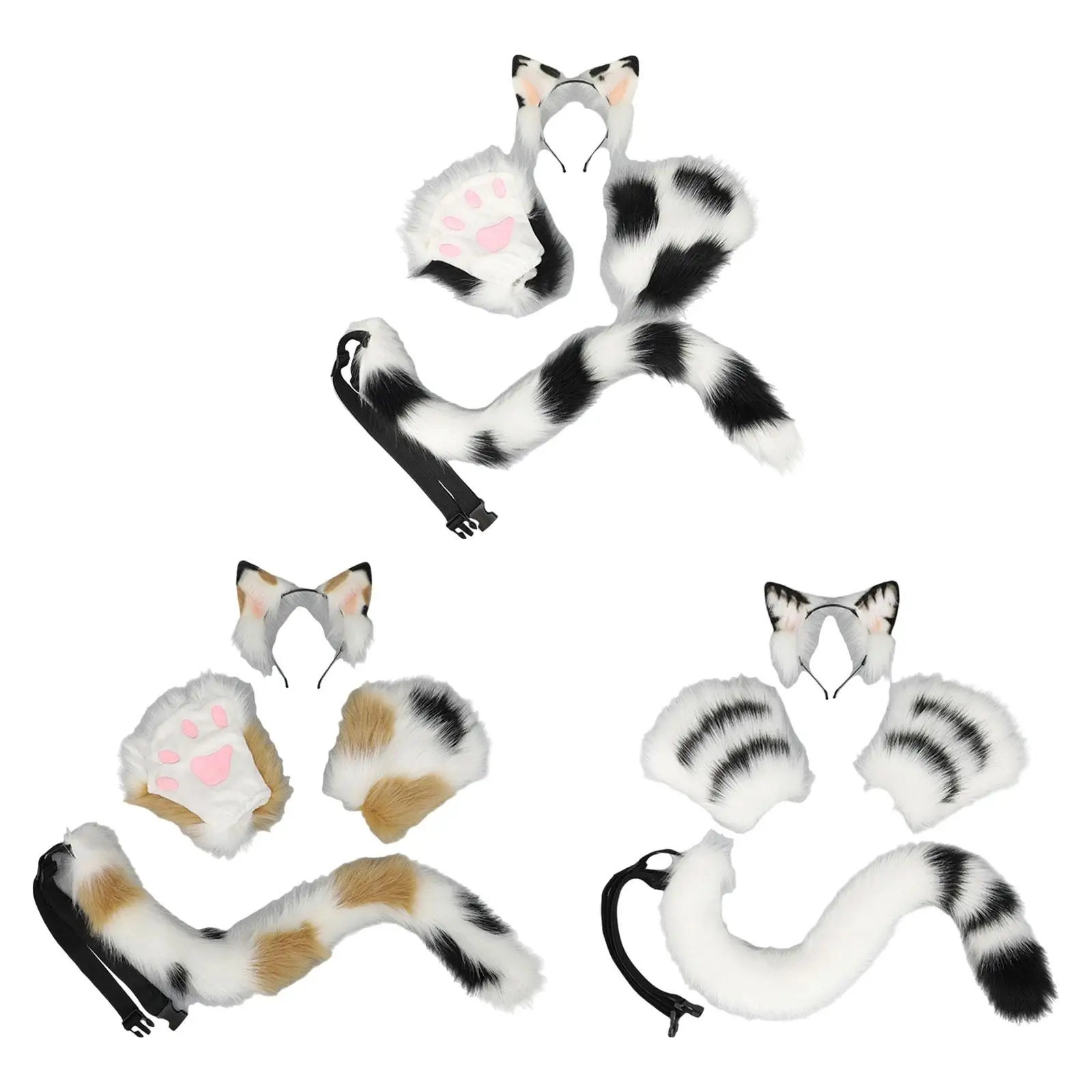 

Cat Ears Tail and Paws Funny Gifts Halloween Long Tail Cosplay Props Women Cat