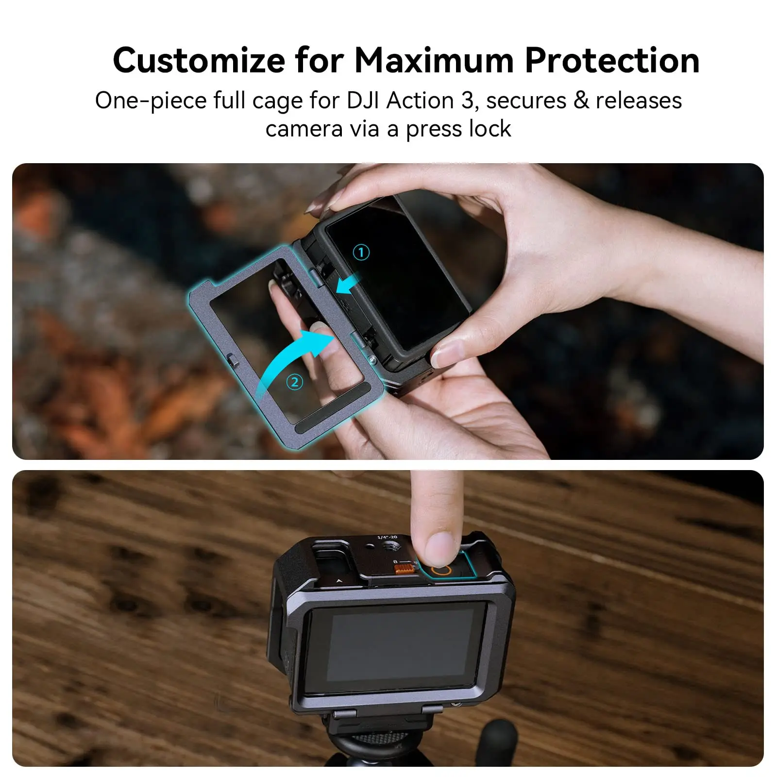SmallRig Camera Cage, Estrutura protetora, compatível para DJI Mic, Osmo Action 4 a 4119, 4/3