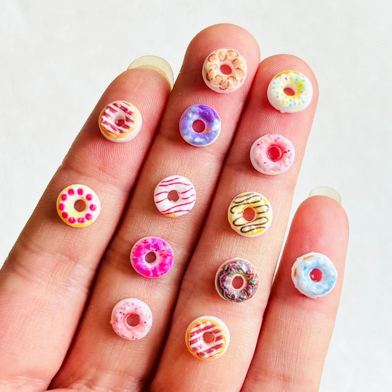 100 pieces of mixed nail resin mini cartoon colored donuts and rhinestones DIY nail art 3D decorative jewelry A154