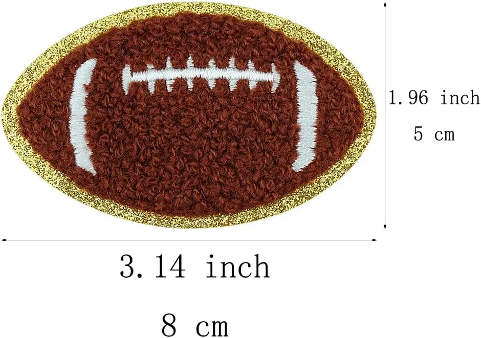 4 PCS Football Patch Chenille Football Iron on Patches Gold Edges Football Embroidered Patches for DIY Craft Sew Making Clothes