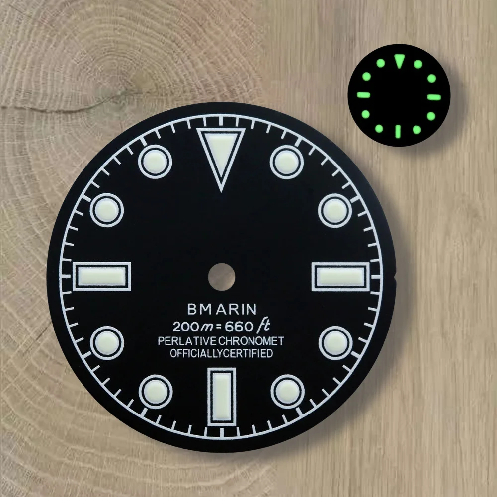 28.5mm Retro SUB Dial S Logo NH35 Dial Fit 3/3.8/4.2 O'clock Crown Green Luminous Watches Accessories For NH35/NH36 Movement