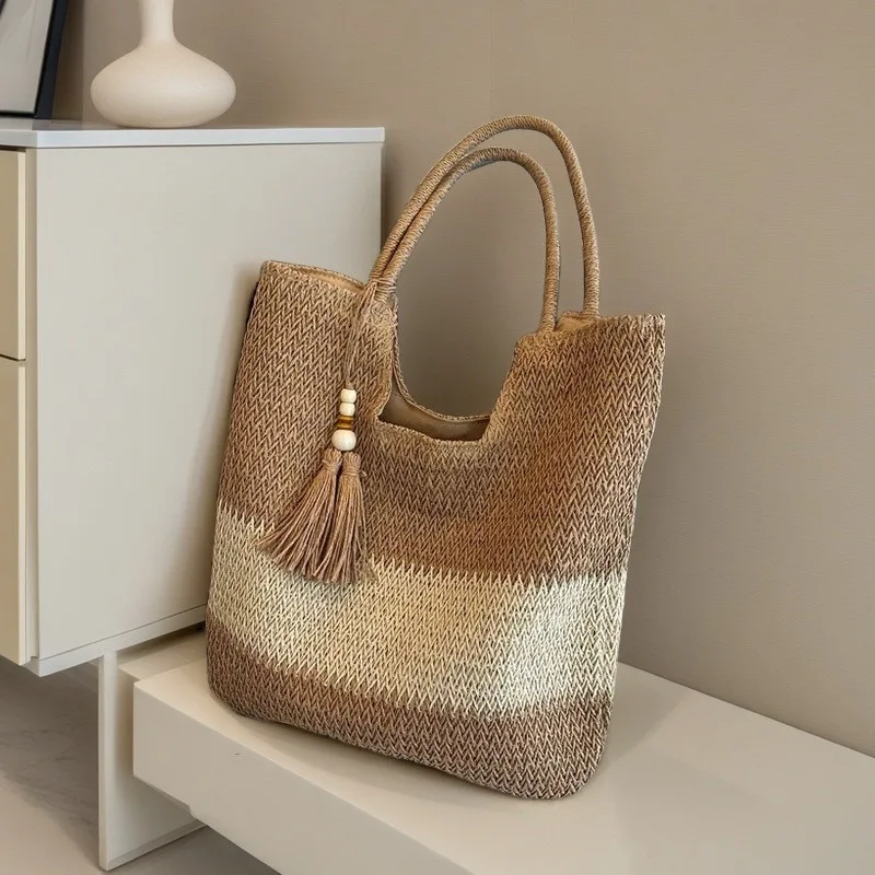 

Korean Version 3pcs Tassel Bag, New Paper Rope Woven Bag, Versatile Leisure Vacation Beach Bag, Shoulder Bag, Women's Bag
