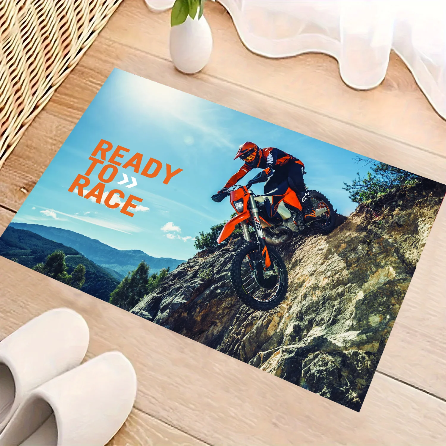 Ready TO Race K Off Road Motorcycle Carpet Garage Mat Racing Cool Motorcycle Display Mat Anti-slip Home Decor Living Room Rug
