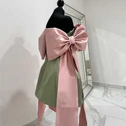 New Arrival Big Bow Dress Pink and Green Short Party Dresses Unique Design 2024 Women Birthday Prom Gown 2 Bows Formal Dress